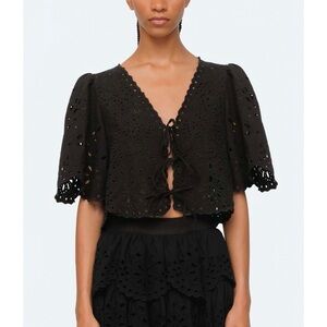 SEA New York Eyelet Embroidered Tie-Front Tali Top